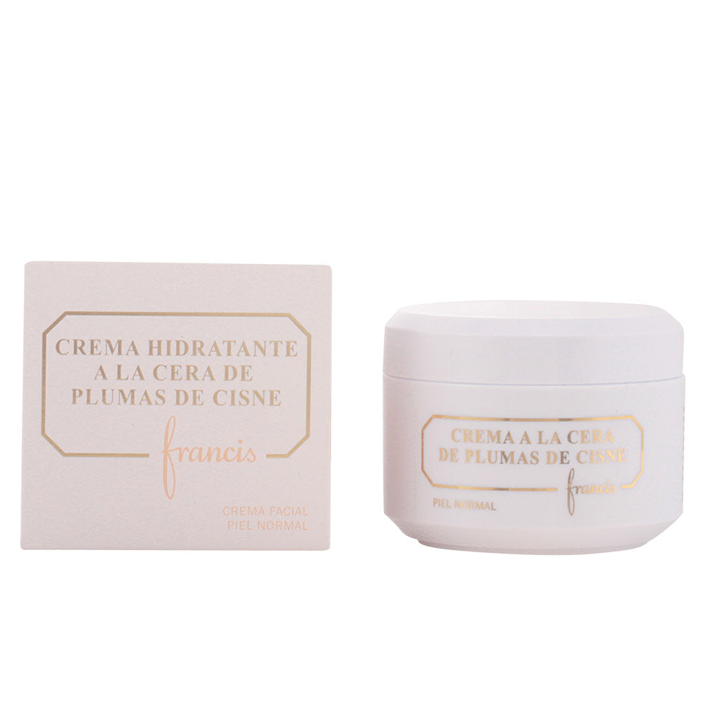 Francis Minimalist white facial cream jar and box with gold text and border, plastic jar and cardboard box