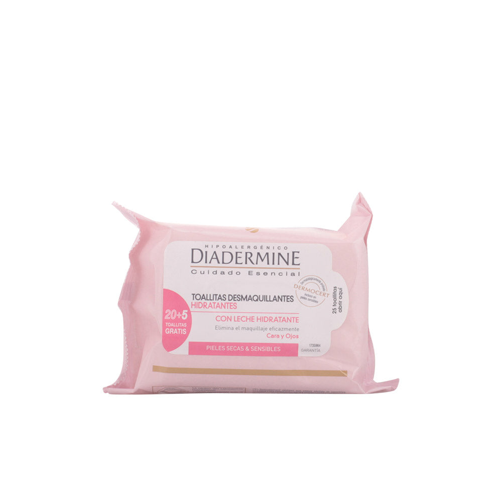 Pack of Diadermine hydrating makeup removal wipes for dry, sensitive skin