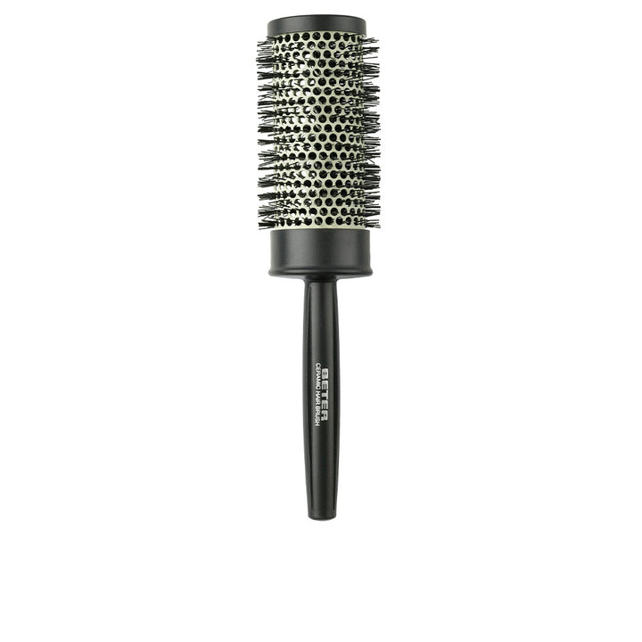 Round ceramic thermal hair brush with vented barrel and firm bristles