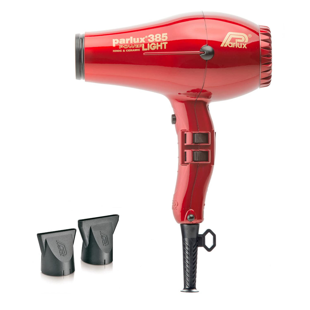 Red compact professional hair dryer with ergonomic handle, 3 m cable, ionic ceramic barrel