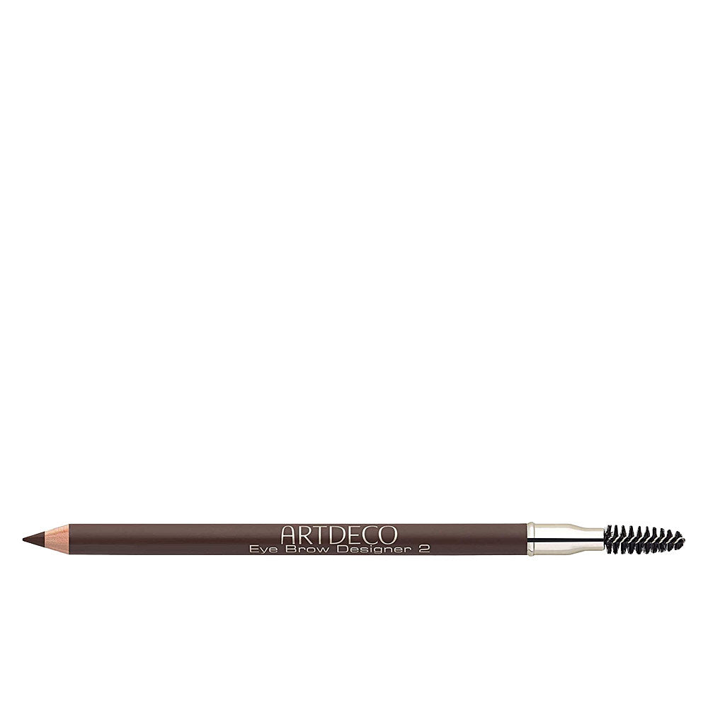 Artdeco Brown wooden eyebrow pencil with pencil tip and spoolie, silver ferrule, printed brand name