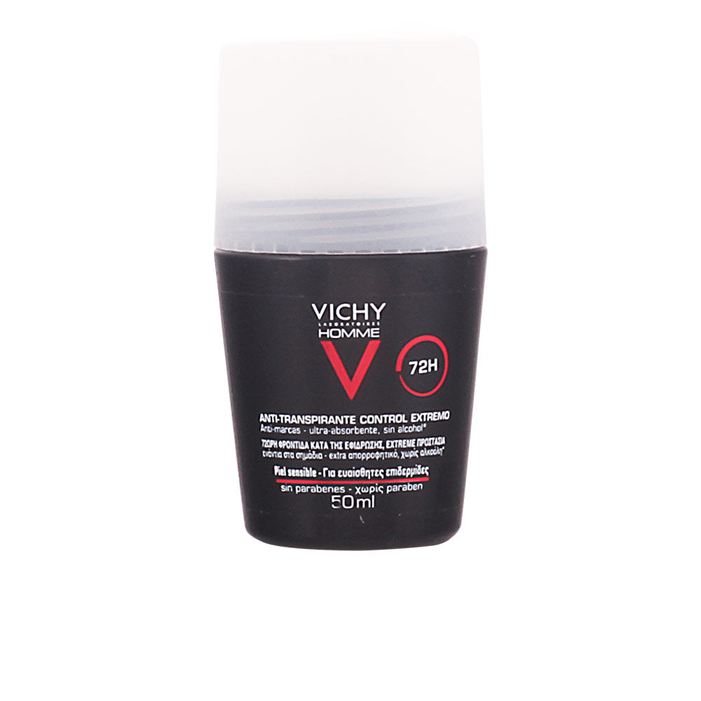 Vichy Homme roll‑on deodorant bottle for sensitive skin, 48‑hour protection
