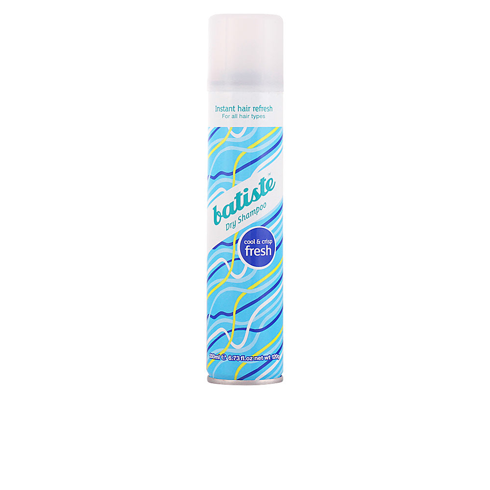200 ml aerosol dry shampoo bottle labelled Fresh Cool & Crisp, crisp fragrance, Unisex
