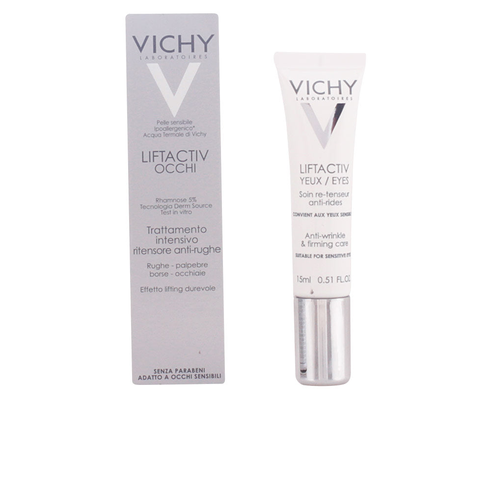 Tube of Vichy LIFTACTIV eye cream for lifting, smoothing, and brightening the eye area