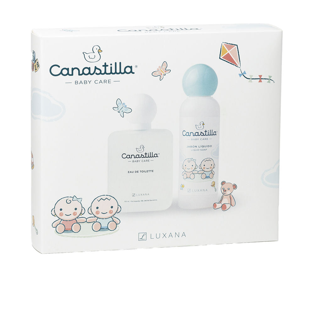 Two-piece Luxana baby gift set: 100 ml liquid soap and 100 ml baby eau de toilette in simple packaging
