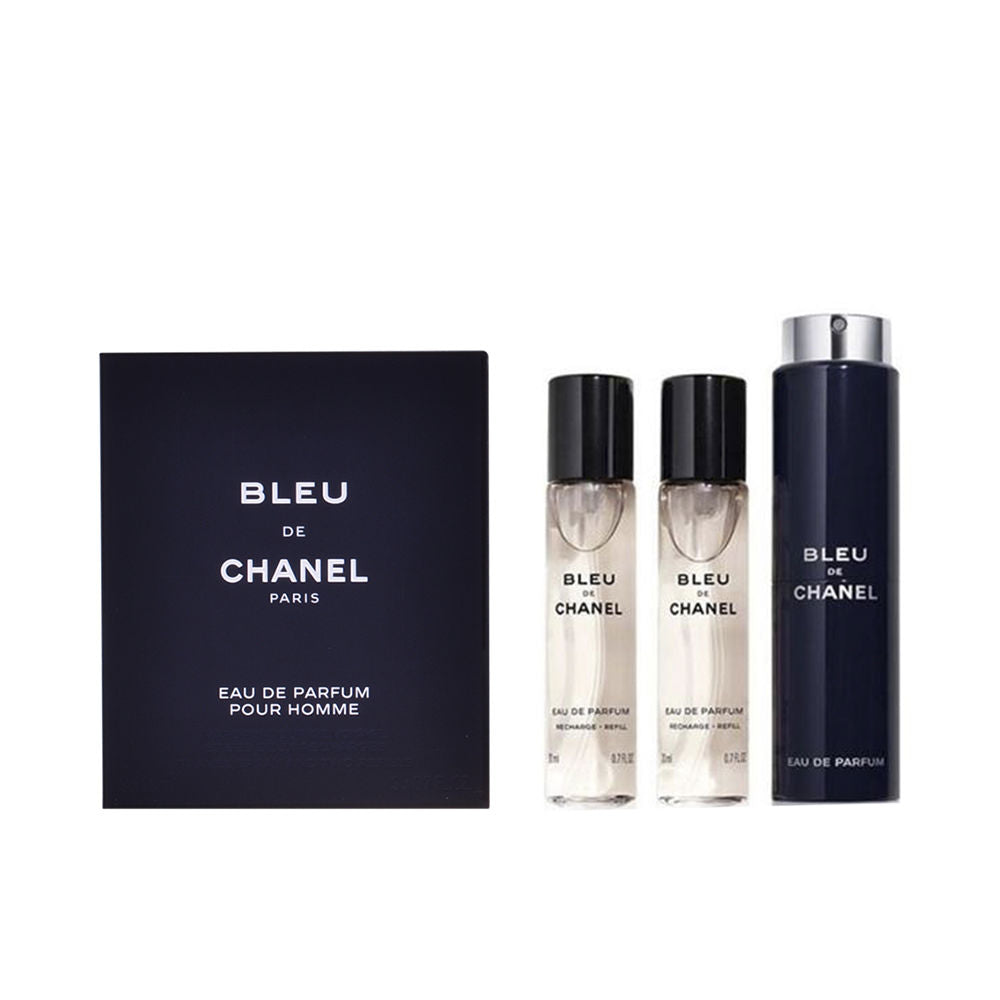 Chanel Minimalist black and clear glass perfume bottle with silver metal spray nozzle and refill bottles