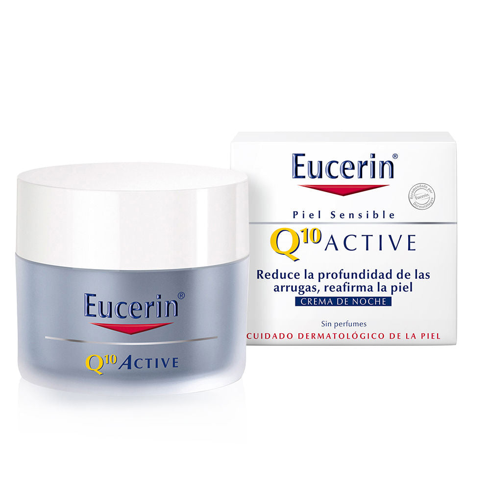 Eucerin Minimalist cylindrical plastic jar and box of white and light blue face cream, printed label and Spanish text
