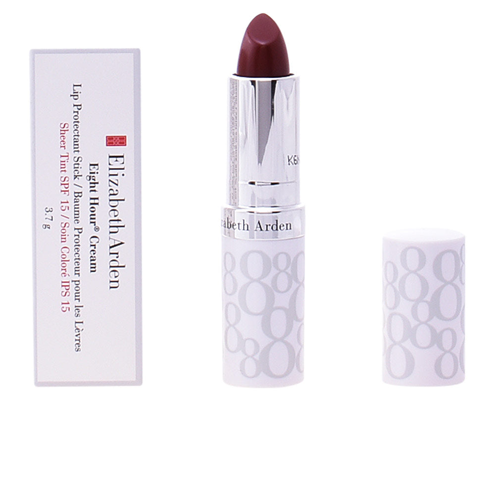 Small plum-tinted lip balm stick, 3.7 g, SPF 15, compact tube