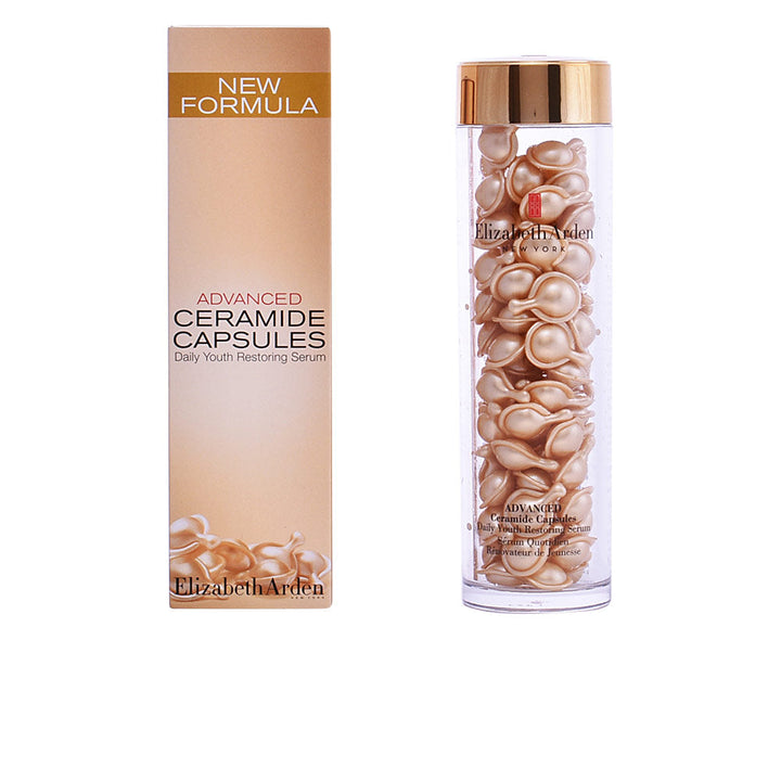 Glass jar of single‑use serum capsules; golden oil‑filled capsules for Women