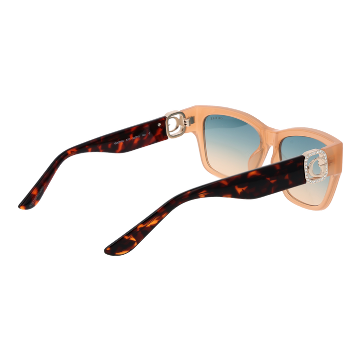 Peach tortoiseshell square sunglasses with gradient lenses and rhinestone &