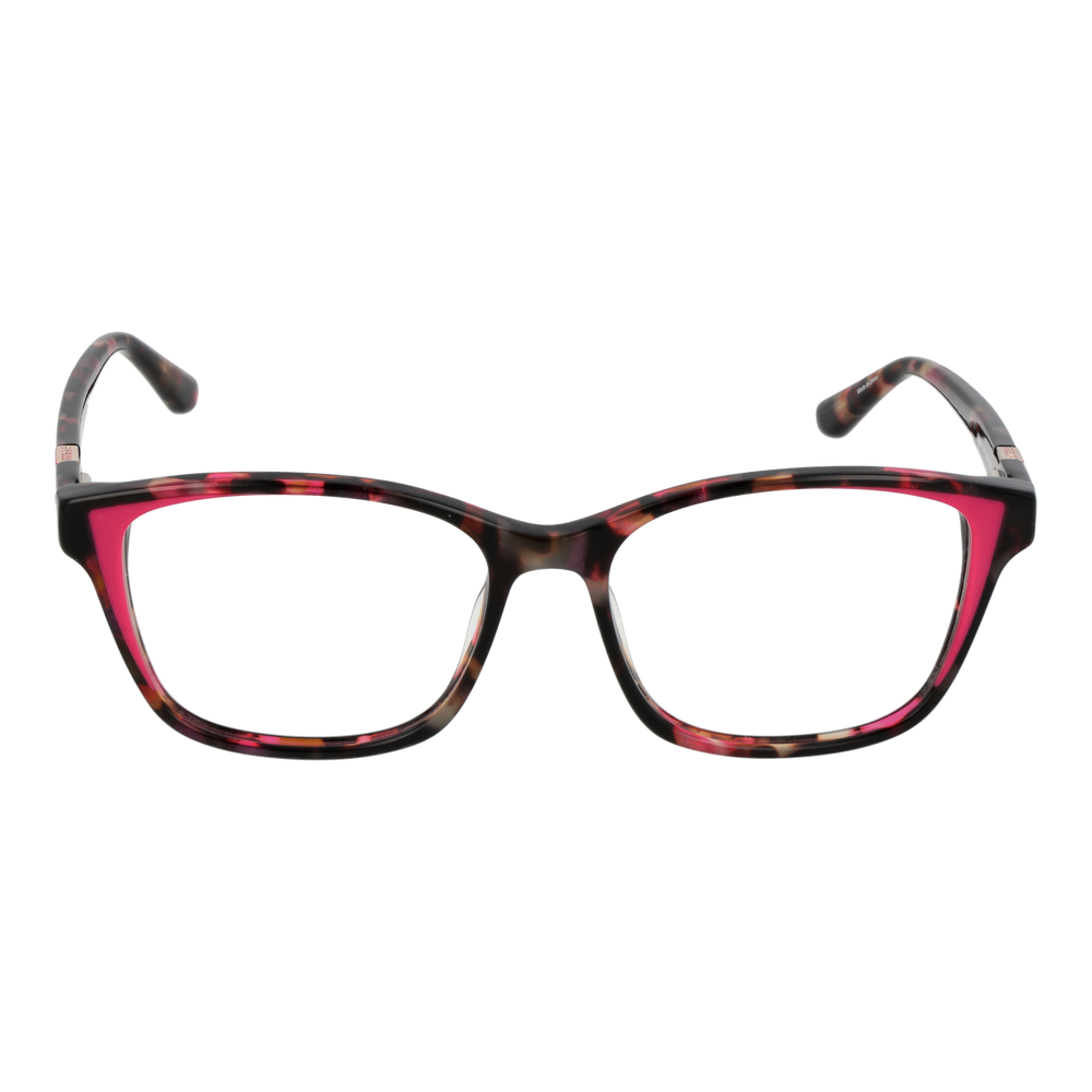 Tortoise shell rectangular eyeglasses for Women in plastic full-rim with pink temple accents and triangle detail