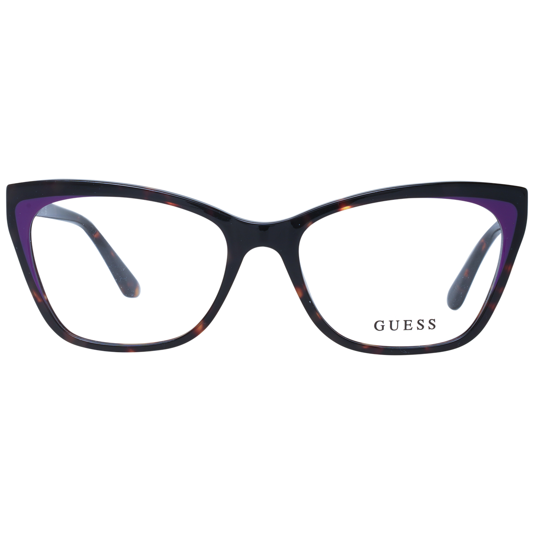 Black tortoiseshell cat-eye eyeglasses with purple temple accents and transparent lenses for Women