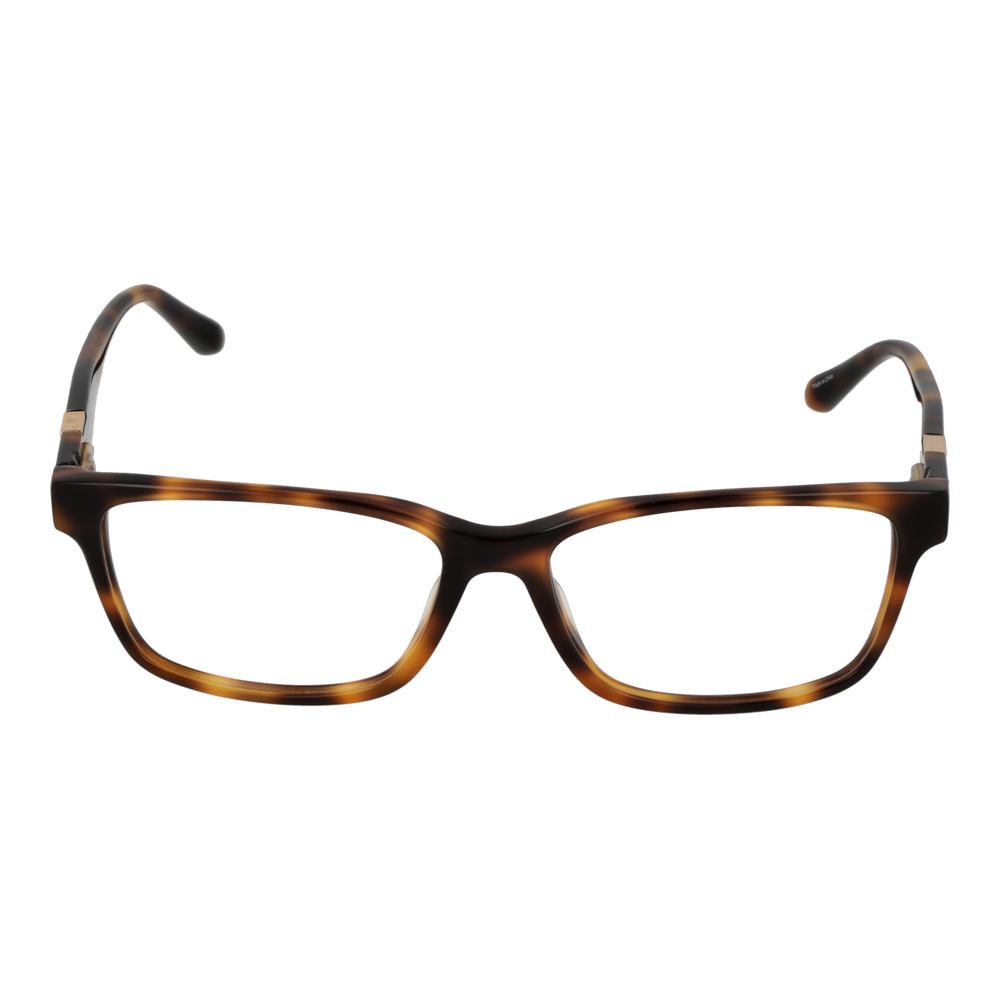 Tortoise brown full-rim rectangular eyeglasses in plastic with metal logo on temples, Unisex style