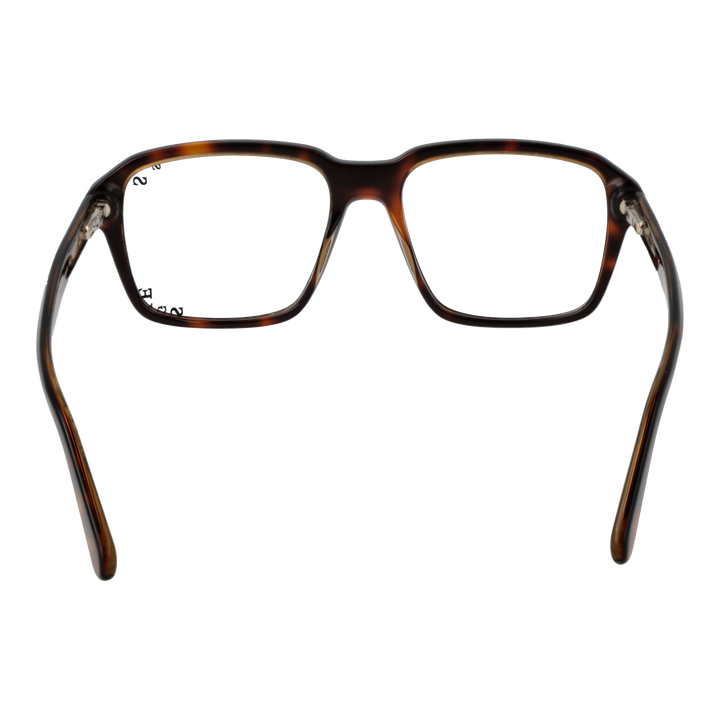 Unisex tortoiseshell rectangular full-rim eyeglasses in warm brown tones on neutral background, three-quarter view.