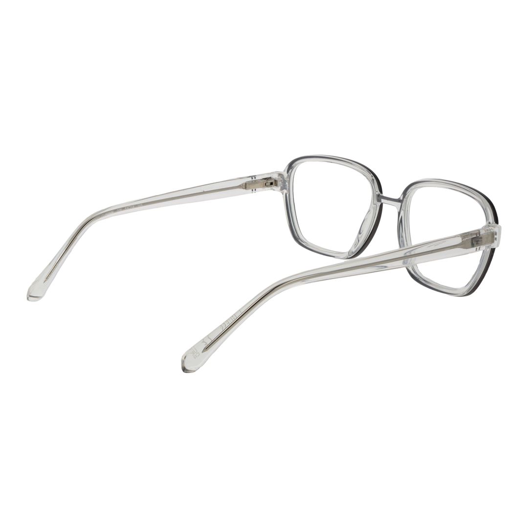 Transparent clear plastic Unisex eyeglasses with square lenses and full-rim frame, transparent temples, modern style