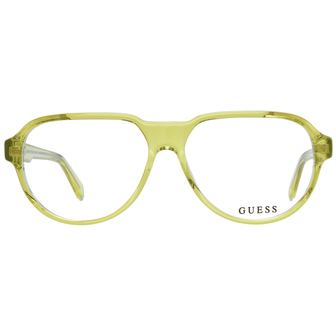 Unisex transparent yellow full-rim rectangular eyeglasses in plastic with logo on temple and lens