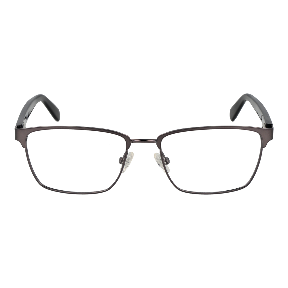 Unisex thin metal rectangular eyeglasses in black and dark gray with nose pads and plastic temple tips