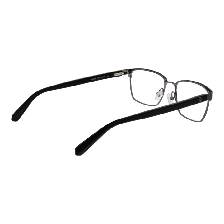 Unisex thin metal rectangular eyeglasses in black and dark gray with nose pads and plastic temple tips