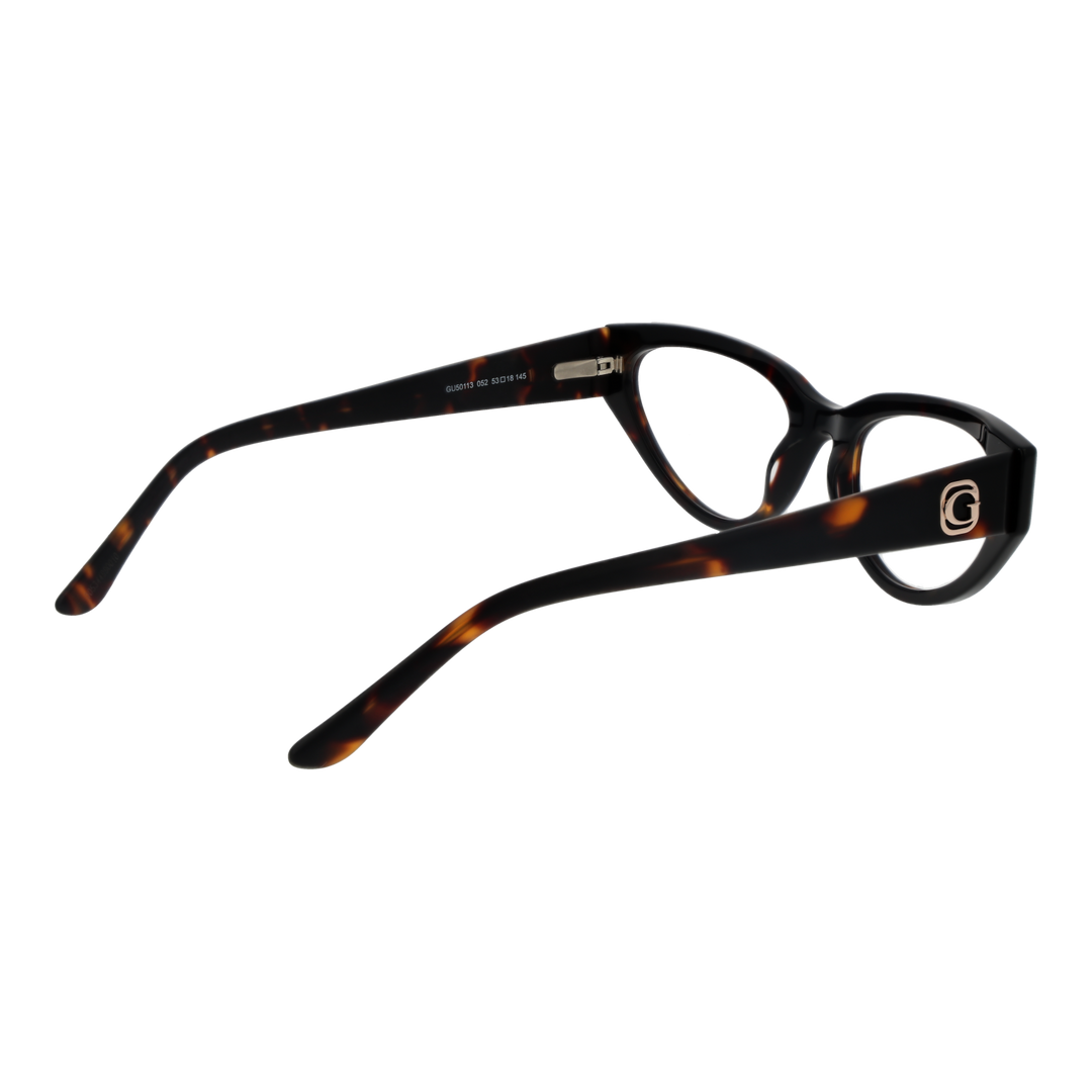 Tortoiseshell and black cat-eye eyeglasses in plastic with logo on temple, women&