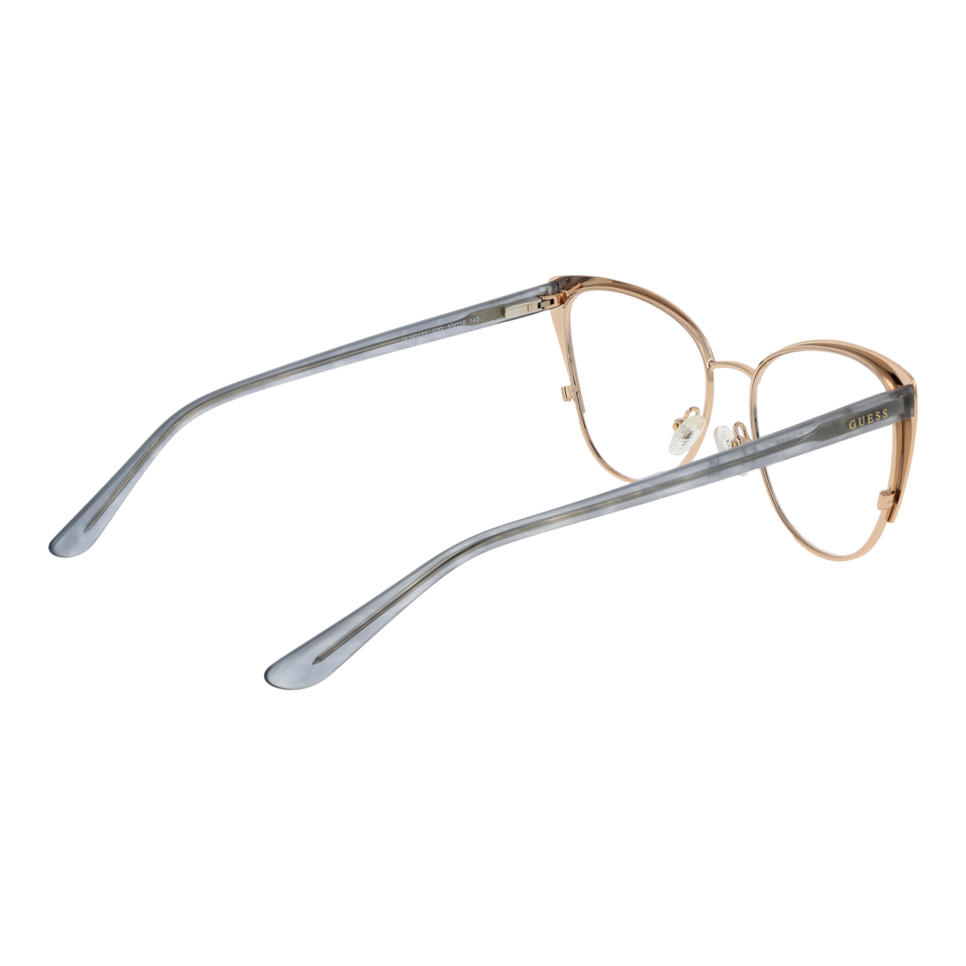 Black and gold patterned cat-eye eyeglasses for Women, metal temples, adjustable nose pads, front pattern visible