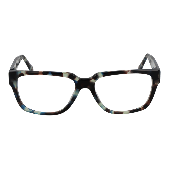 Unisex multicolor tortoiseshell rectangular eyeglasses in plastic frame, black brown blue white pattern