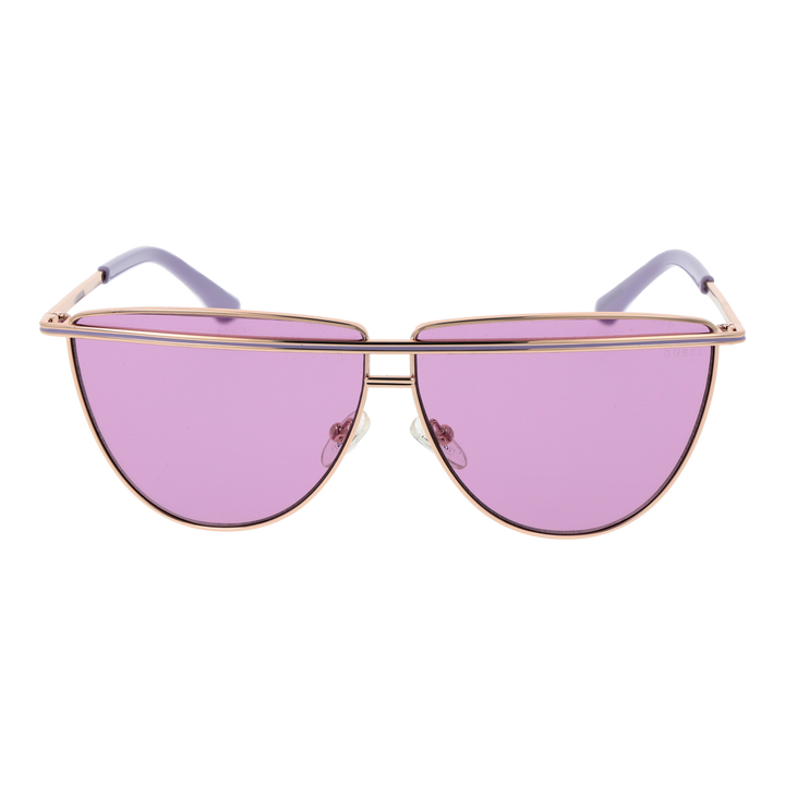 Purple and gold metal aviator sunglasses with double bridge and gradient lenses on white background