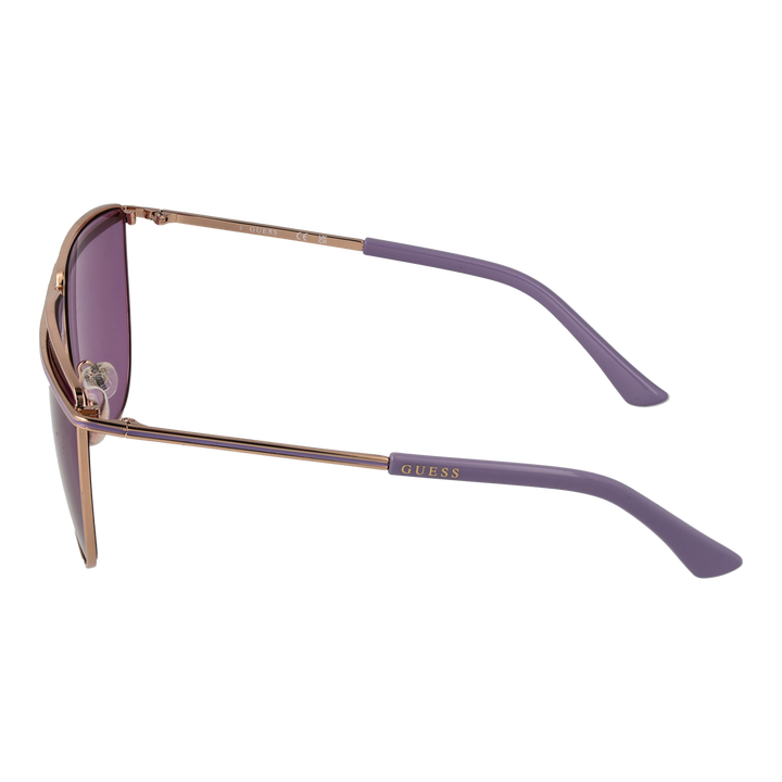 Purple and gold metal aviator sunglasses with double bridge and gradient lenses on white background