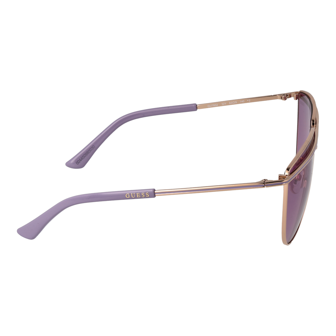 Purple and gold metal aviator sunglasses with double bridge and gradient lenses on white background