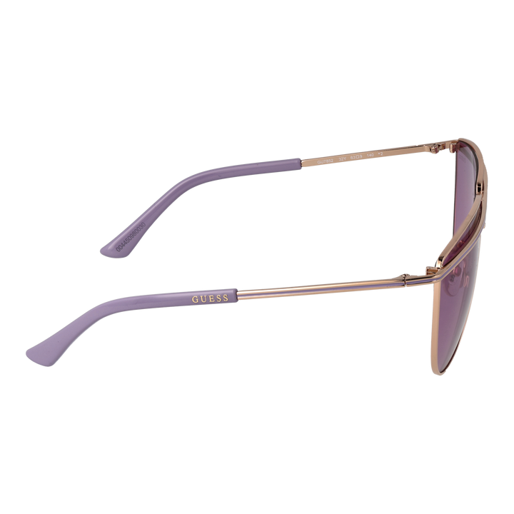 Purple and gold metal aviator sunglasses with double bridge and gradient lenses on white background
