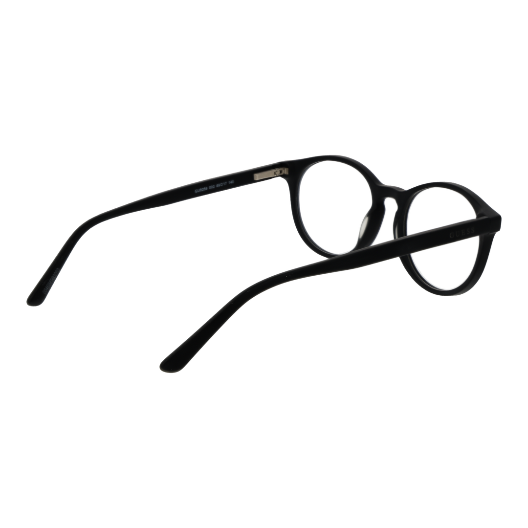 Unisex black plastic round eyeglasses with full rim and small metal dots at hinges on plain background