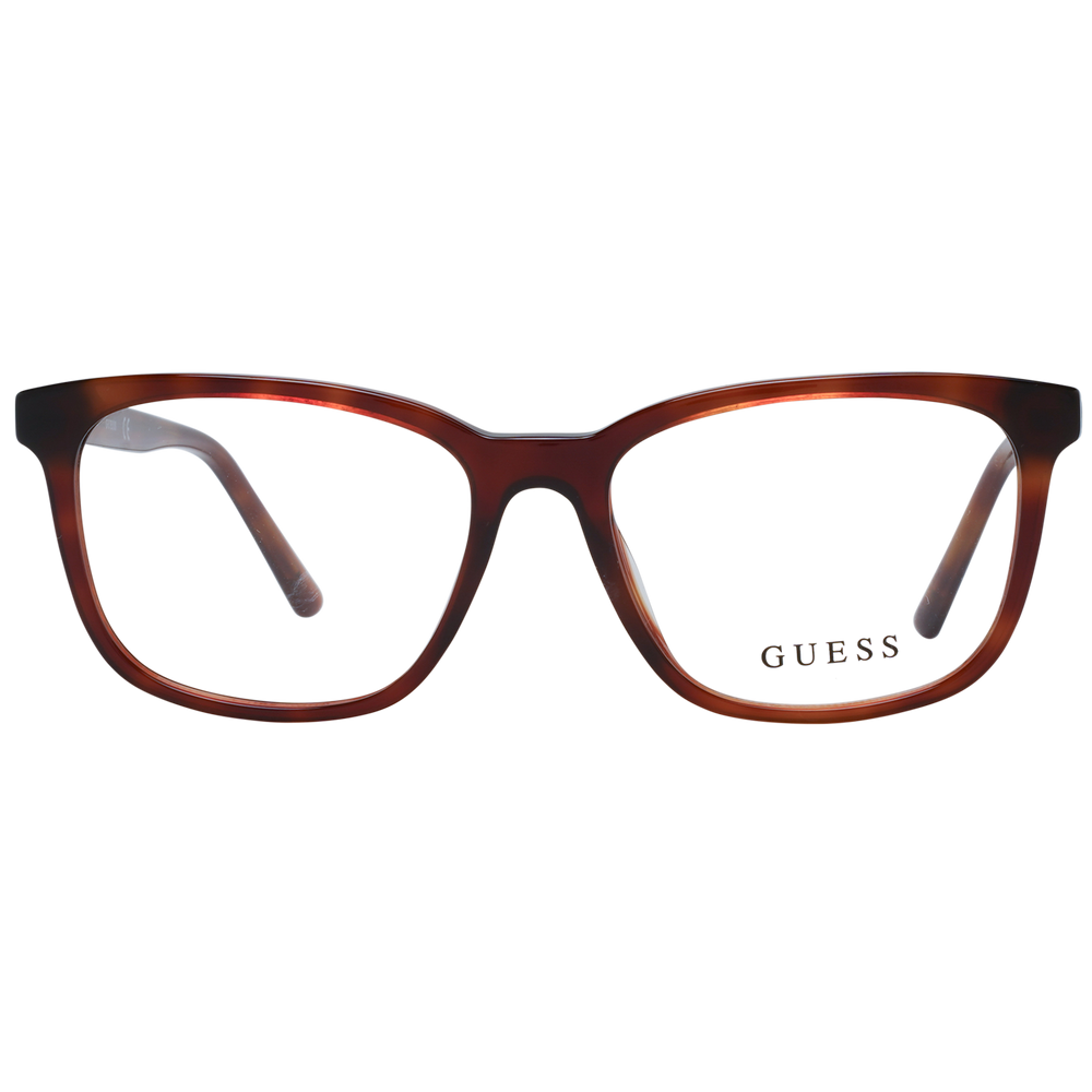 Tortoise brown rectangular full-rim eyeglasses in plastic with branded temple detail, Unisex style