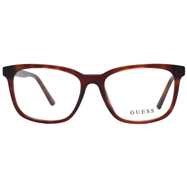 Tortoise brown rectangular full-rim eyeglasses in plastic with branded temple detail, Unisex style