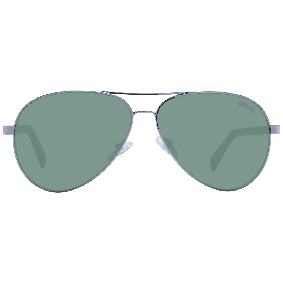 Unisex silver aviator sunglasses with green lenses and tortoiseshell plastic arms on white background