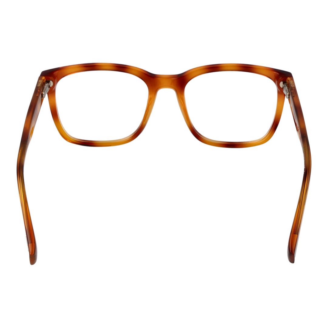Unisex transparent tortoise square eyeglasses in plastic with modern square lenses on neutral background