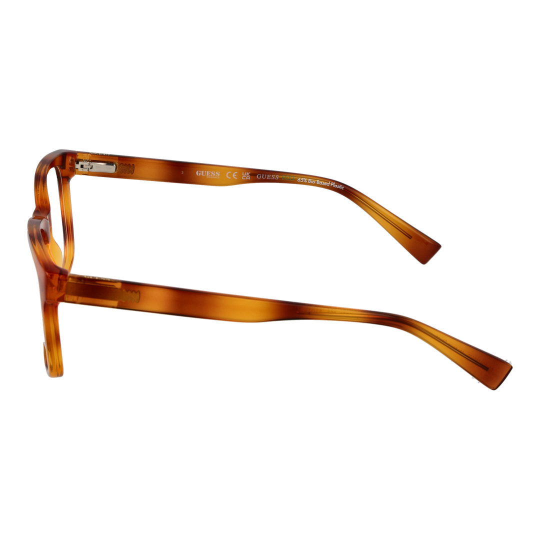 Unisex transparent tortoise square eyeglasses in plastic with modern square lenses on neutral background