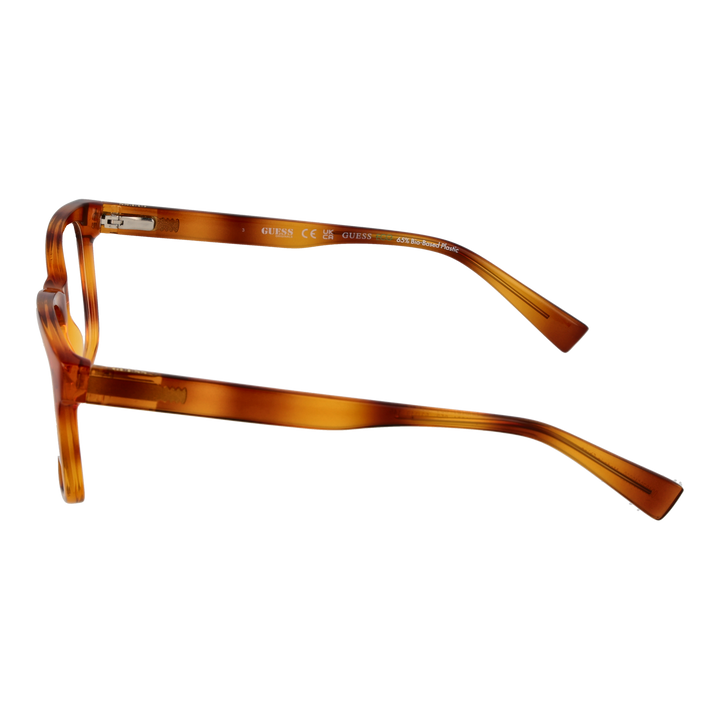 Unisex transparent tortoise square eyeglasses in plastic with modern square lenses on neutral background