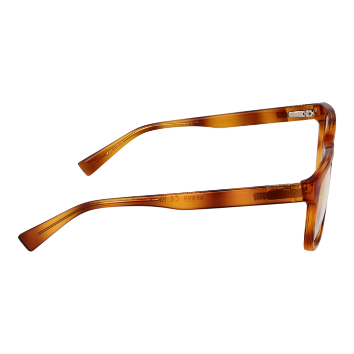 Unisex transparent tortoise square eyeglasses in plastic with modern square lenses on neutral background