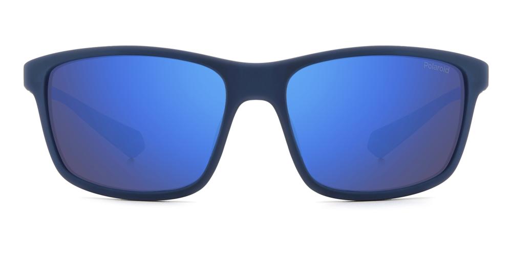 Blue two-tone rectangular sport sunglasses for Man with polarized lenses and plastic frame