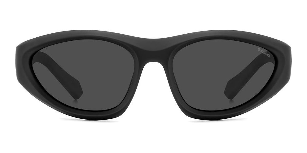 Unisex black wrap-around sport sunglasses with plastic frame and polarized lenses, shown at a slight angle