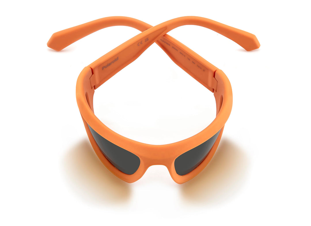 Unisex orange plastic cat-eye sunglasses, polarized lenses, sporty silhouette against neutral background