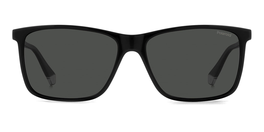 Black Unisex rectangular sunglasses, polarized lenses, lightweight acetate frame, classic modern silhouette