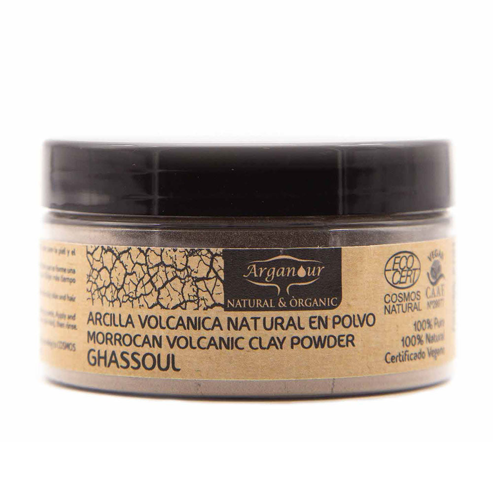 Small jar of fine brown ghassoul volcanic clay powder, 100 g, Unisex skincare