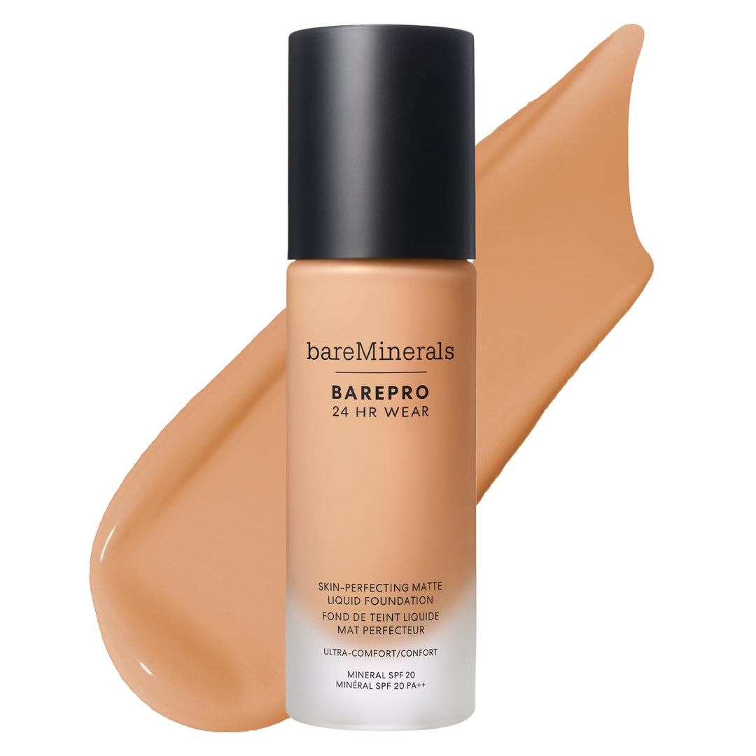 30 ml pump bottle of matte liquid foundation in light neutral shade