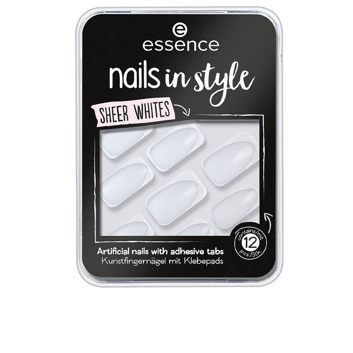 Set of 12 soft square press‑on nails in muted beige with adhesive tabs