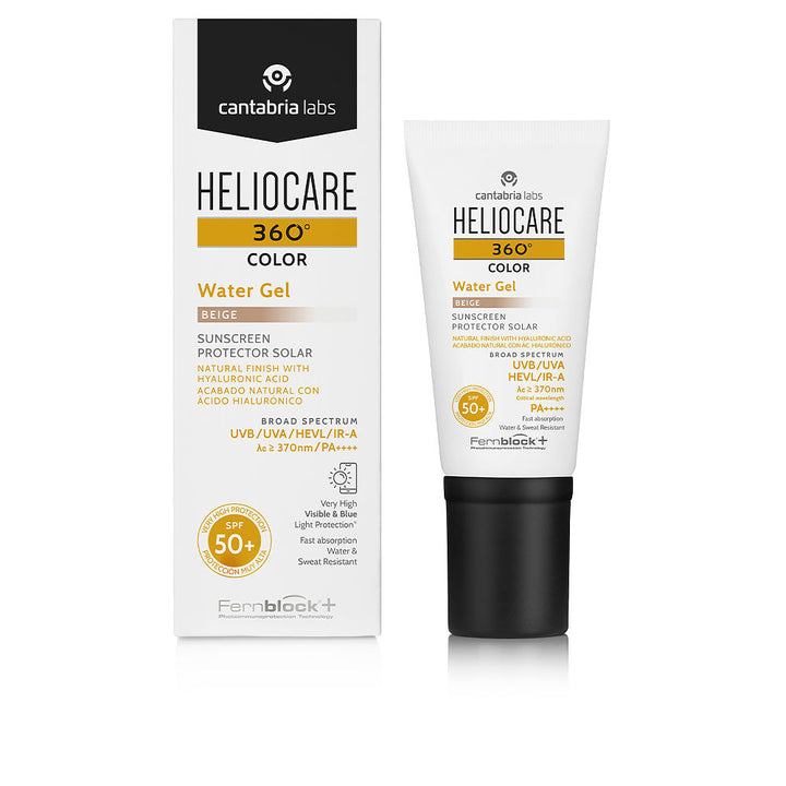 50 ml tinted, lightweight gel sunscreen tube, bronze shade, SPF50+