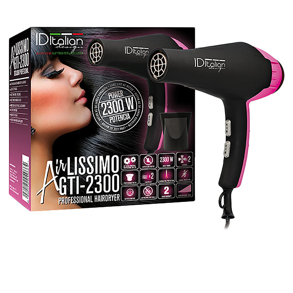 Soft pink professional hair dryer, 2300W, removable filter, long cord
