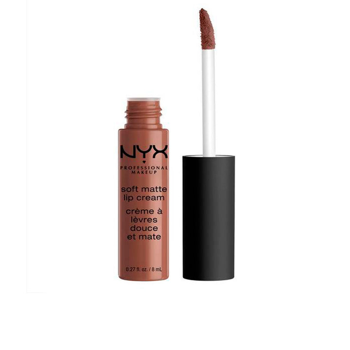 Unisex soft matte cream lipstick in warm brown shade, 8 ml tube