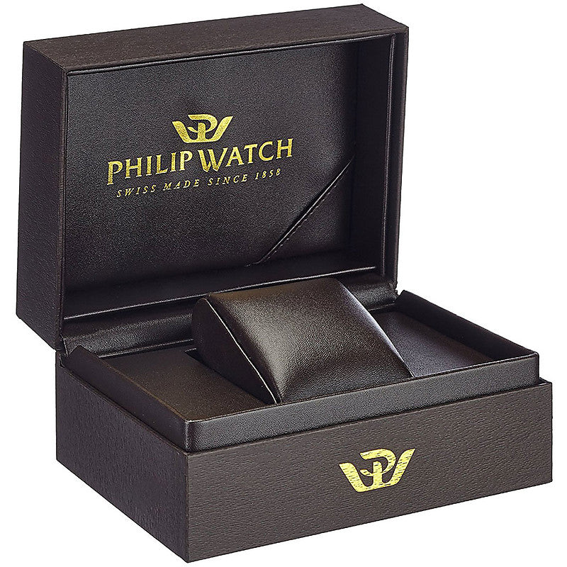 Silver stainless steel automatic watch with black dial, day-date display and metal bracelet