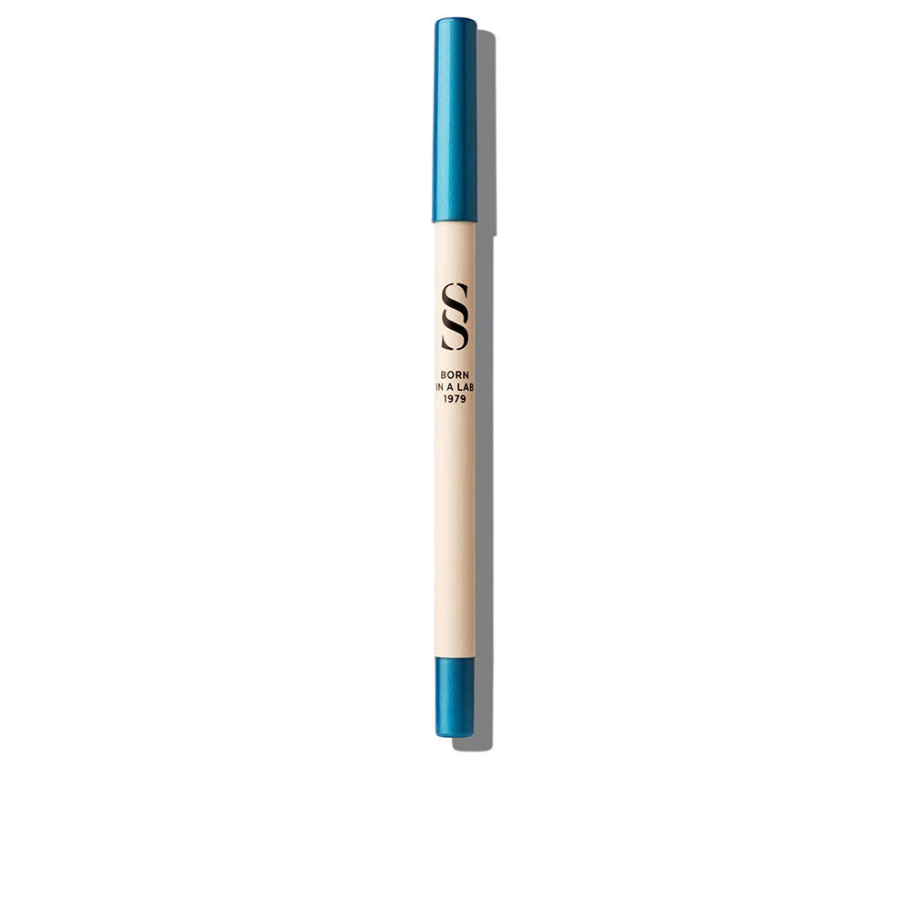 Sensilis beige and blue eyeliner pencil with slim cylindrical body, blue caps, and black printed logo