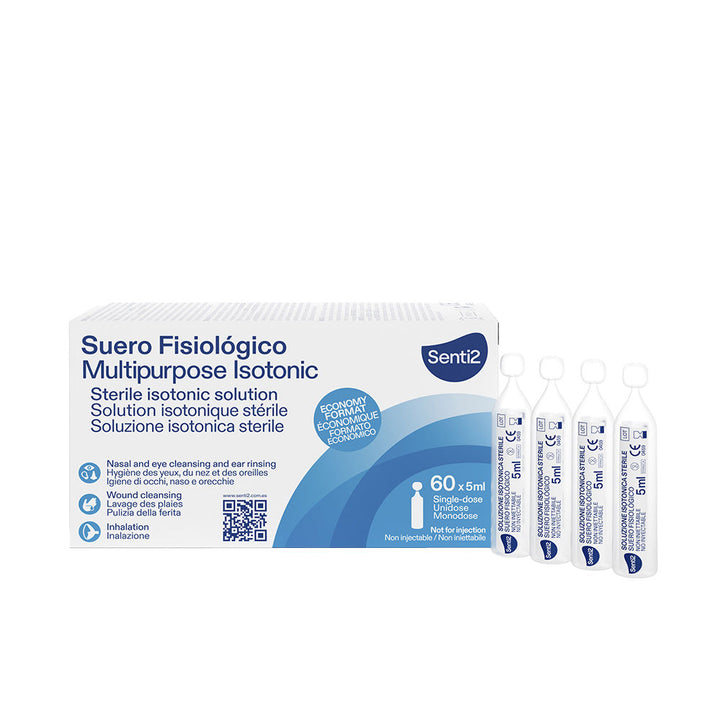 Single 5 ml sterile isotonic saline ampoule with rounded tip, preservative‑free